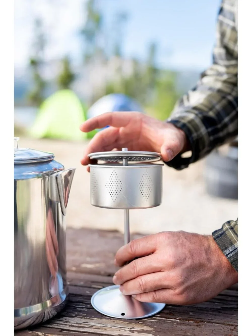 Aluminum Percolator Coffee Pot with Wire Handle - Durable, Lightweight, Perfect